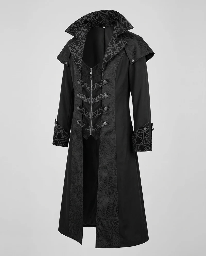 Eleganter Gothic-Mantel für Herren mit kunstvollen Verzierungen und hohem Kragen Nord Taschen