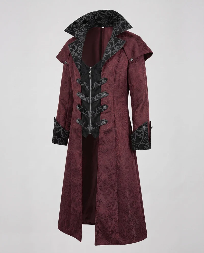 Eleganter Gothic-Mantel für Herren mit kunstvollen Verzierungen und hohem Kragen Nord Taschen