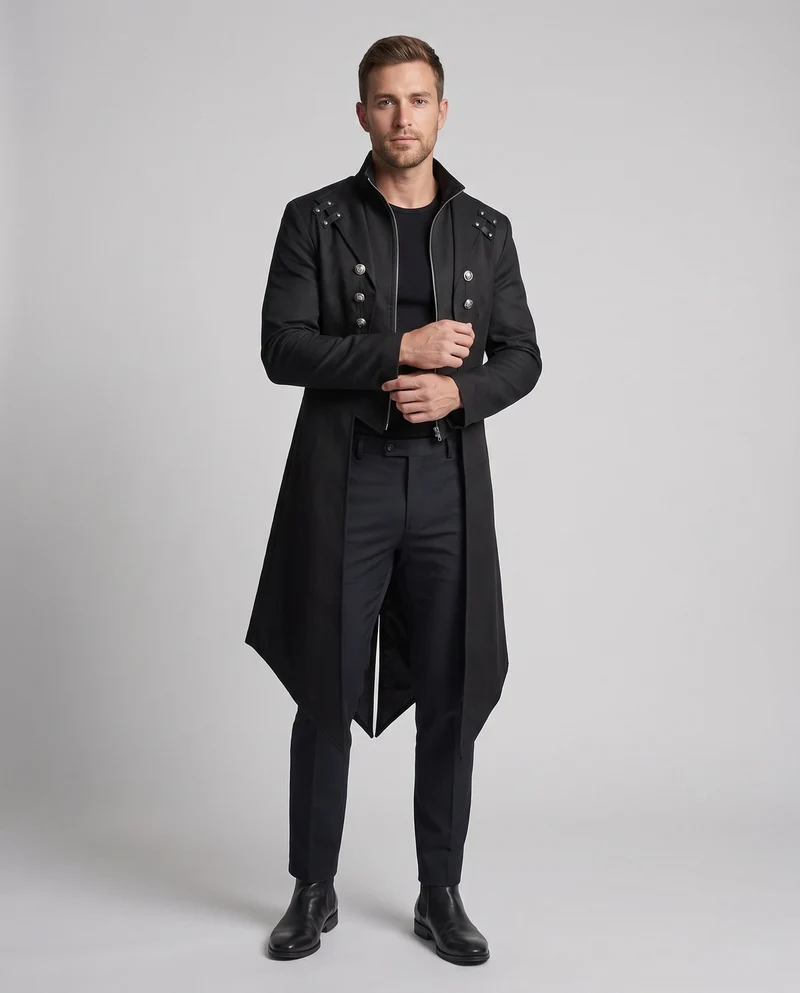 Herren stilvoller Frack mit asymmetrischem Saum und dekorativen Knopfdetails Nord Taschen