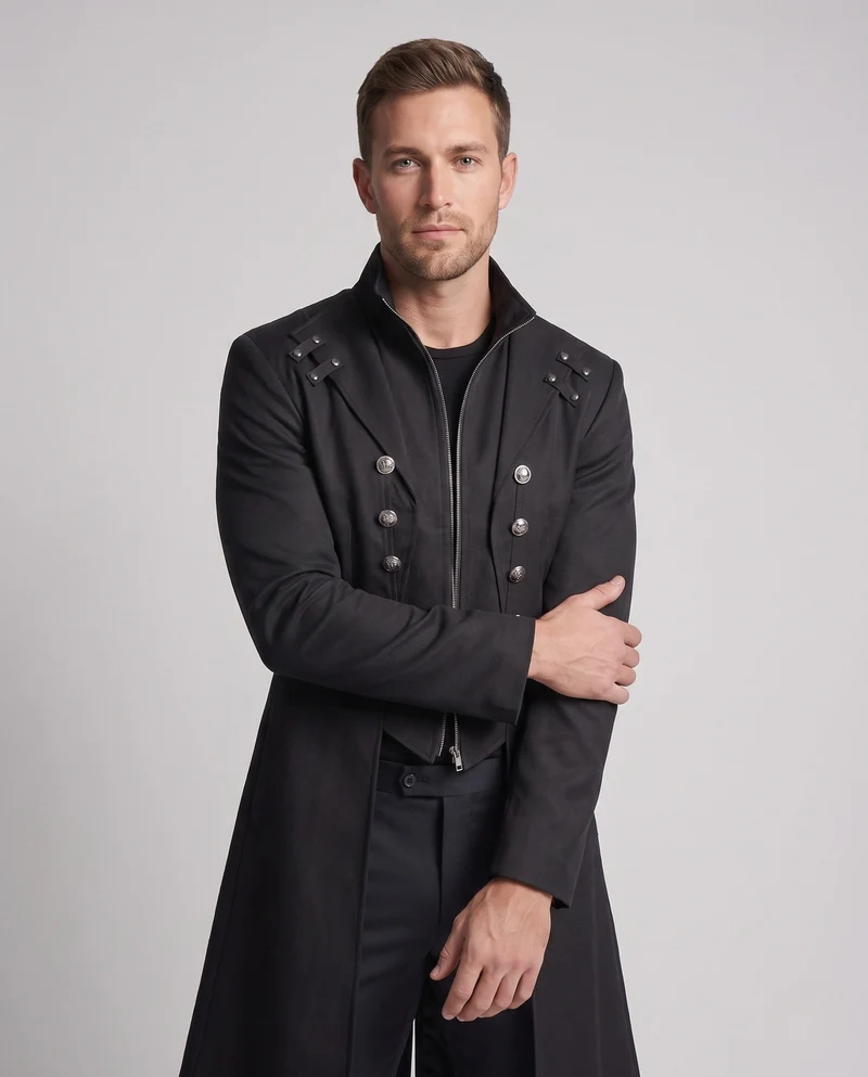 Herren stilvoller Frack mit asymmetrischem Saum und dekorativen Knopfdetails Nord Taschen