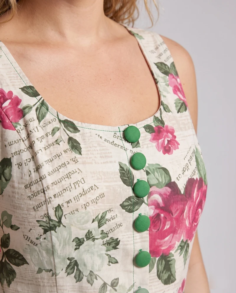 Damen A-Linien Kleid mit floralem Muster und Taillengürtel Nord Taschen