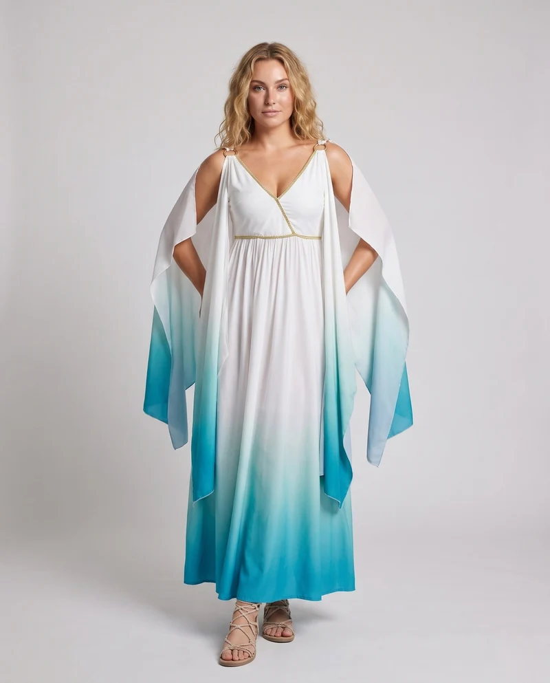 Frauen Boho Maxikleid mit schimmerndem Chiffon und fließenden Ärmeln Nord Taschen