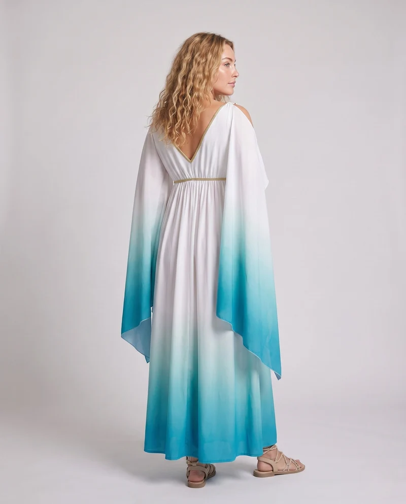 Frauen Boho Maxikleid mit schimmerndem Chiffon und fließenden Ärmeln Nord Taschen