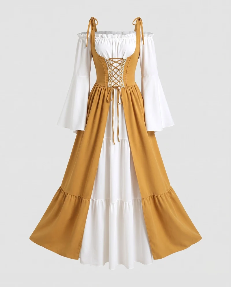 Damen Elegantes Langkleid mit Verspielt Schnitt Nord Taschen