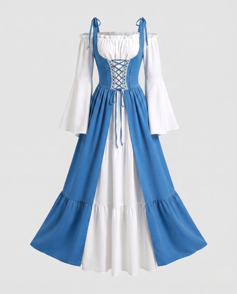 Damen Elegantes Langkleid mit Verspielt Schnitt Nord Taschen