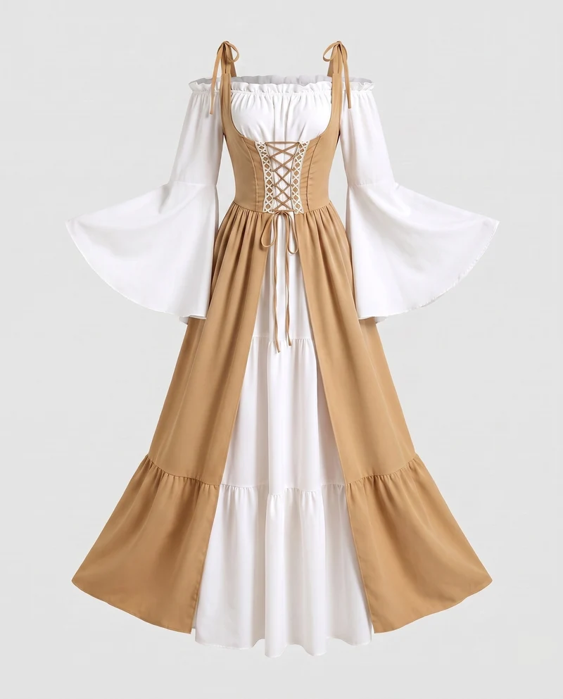 Damen Elegantes Langkleid mit Verspielt Schnitt Nord Taschen