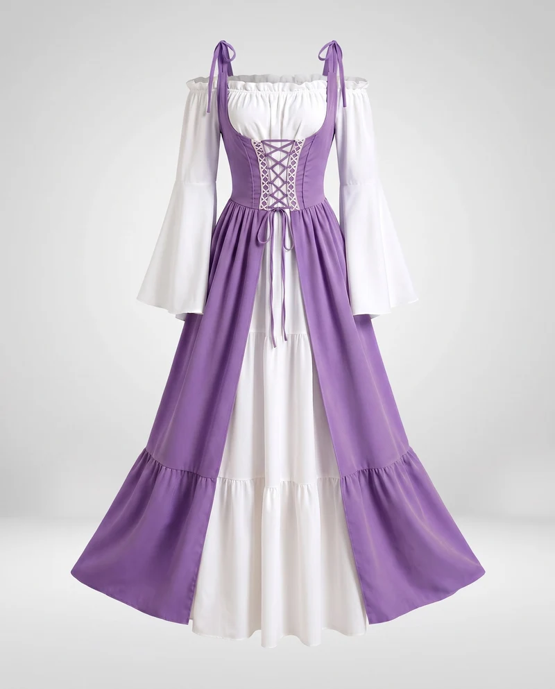 Damen Elegantes Langkleid mit Verspielt Schnitt Nord Taschen