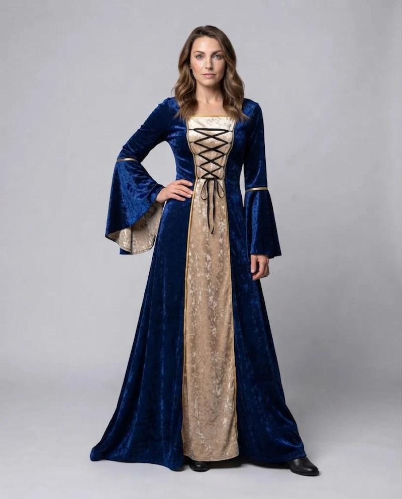 Damen elegantes historisches Kleid mit fließenden Ärmeln Nord Taschen