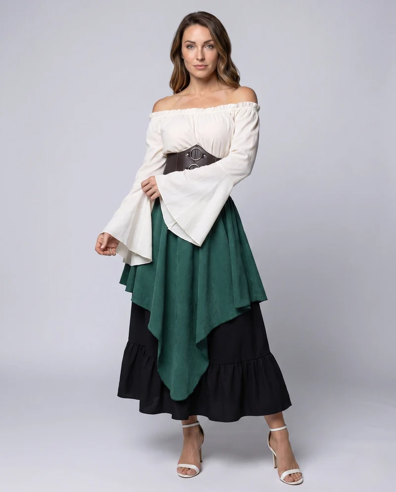 Damen Elegantes Kleid mit asymmetrischem Schnitt und voluminöser Rock Nord Taschen
