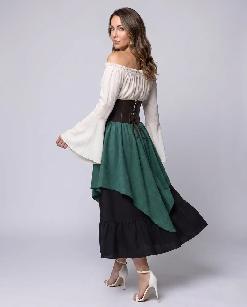 Damen Elegantes Kleid mit asymmetrischem Schnitt und voluminöser Rock Nord Taschen