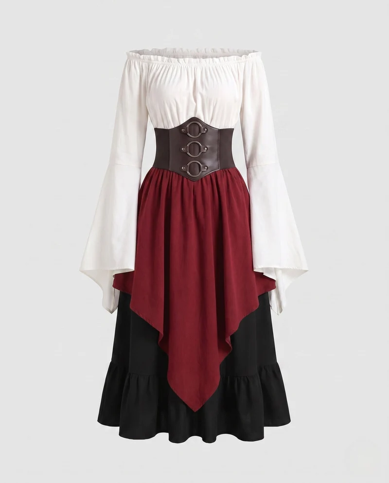 Damen Elegantes Kleid mit asymmetrischem Schnitt und voluminöser Rock Nord Taschen