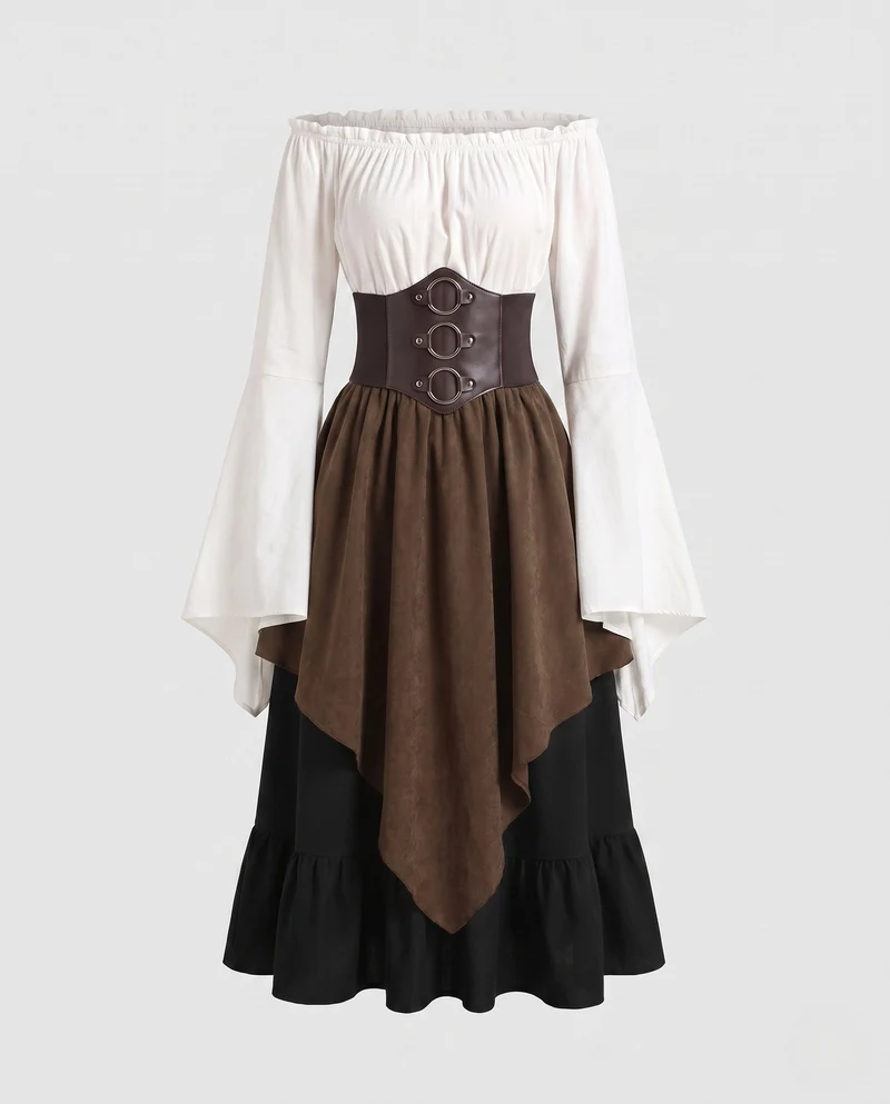Damen Elegantes Kleid mit asymmetrischem Schnitt und voluminöser Rock Nord Taschen