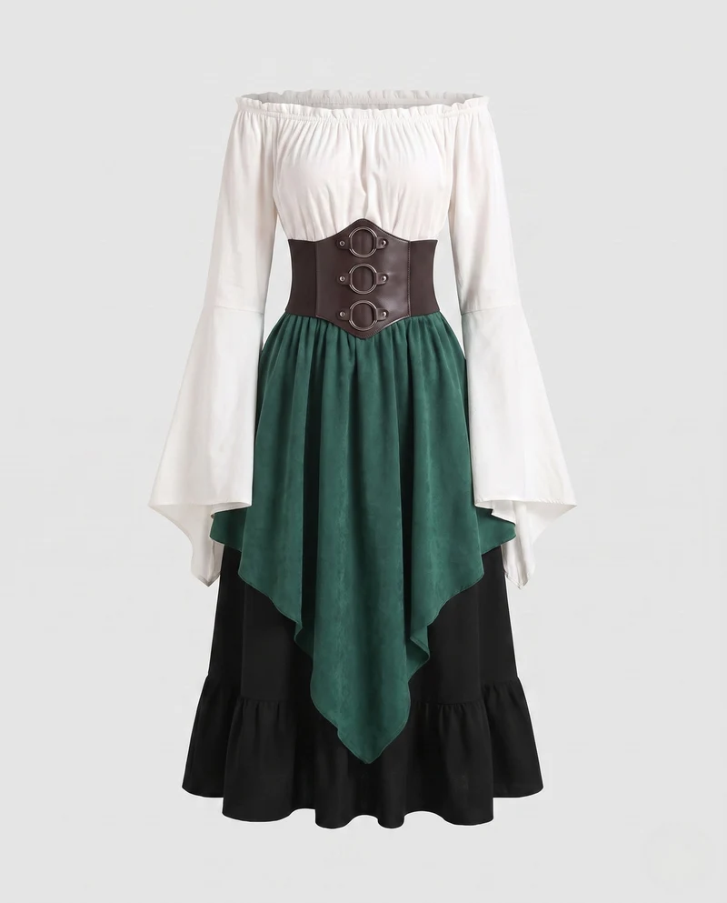 Damen Elegantes Kleid mit asymmetrischem Schnitt und voluminöser Rock Nord Taschen