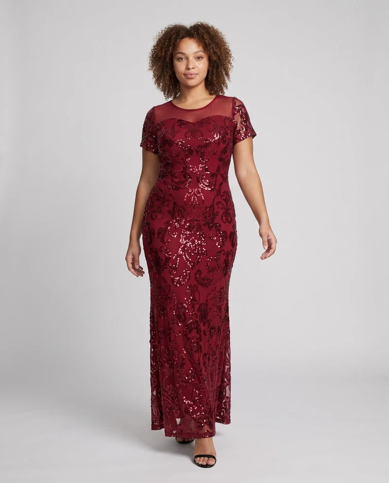 Frauen Elegante Maxi Kleid mit Funkelnder Spitze Look Nord Taschen