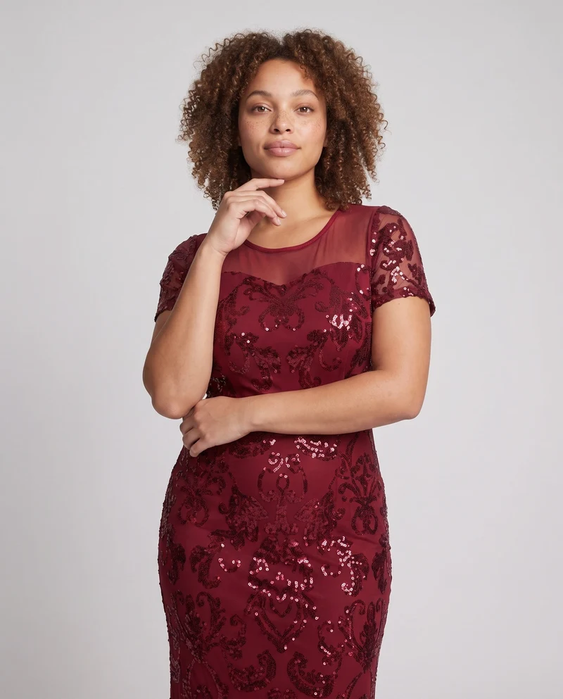 Frauen Elegante Maxi Kleid mit Funkelnder Spitze Look Nord Taschen