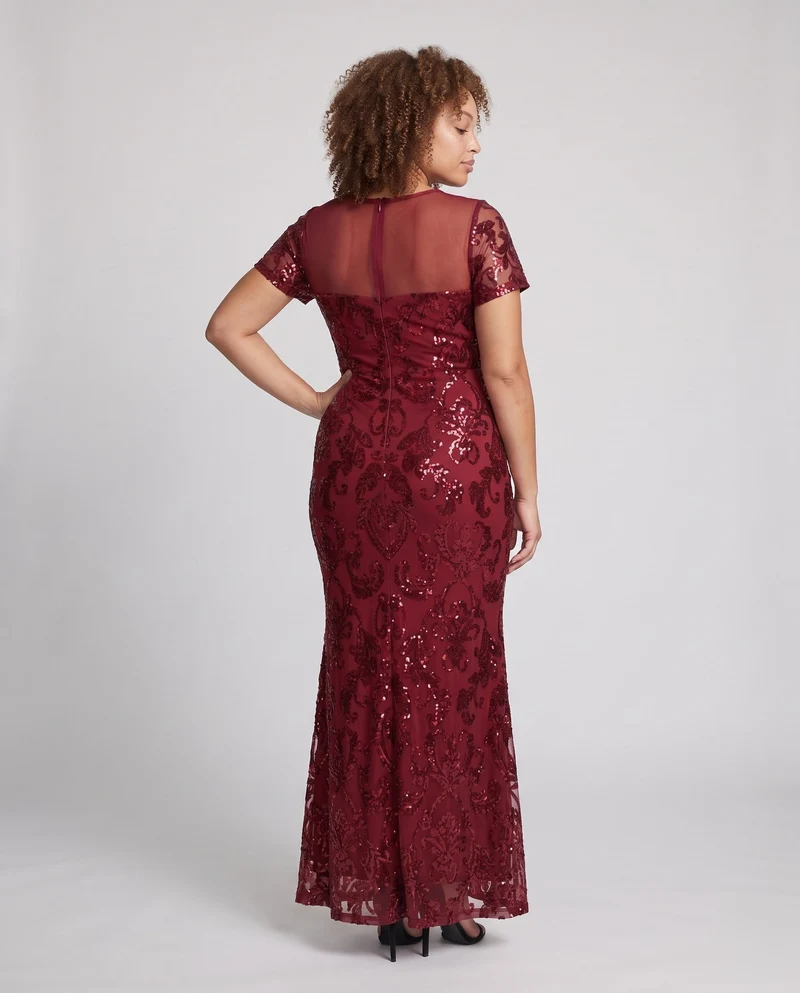 Frauen Elegante Maxi Kleid mit Funkelnder Spitze Look Nord Taschen