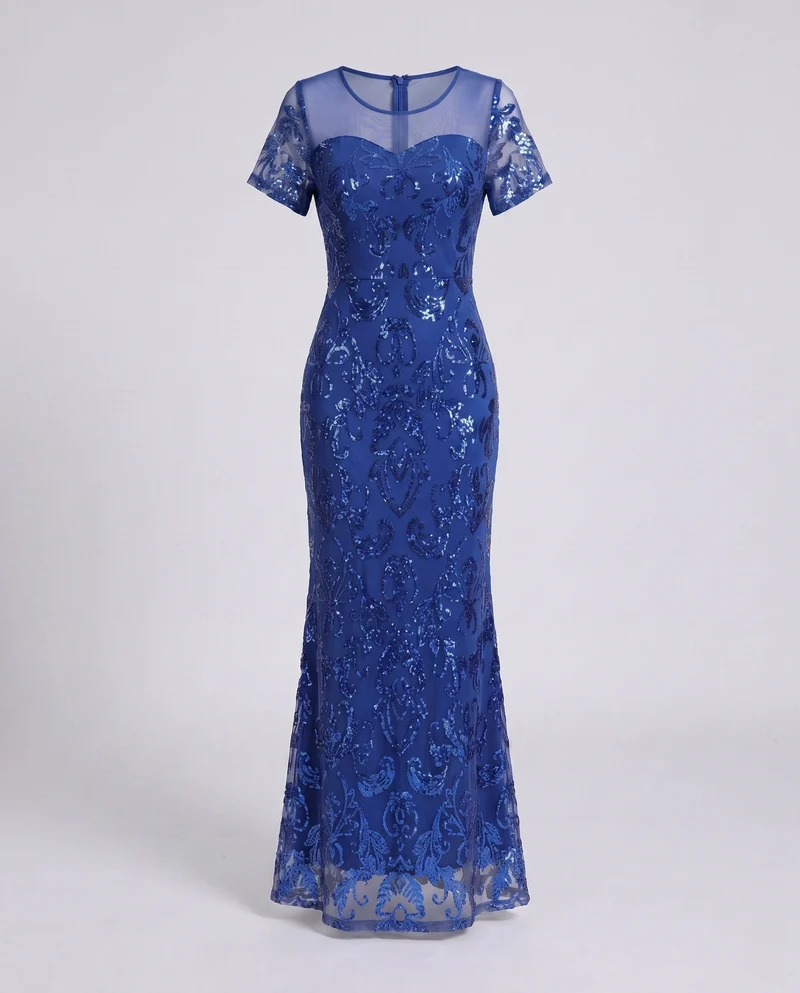 Frauen Elegante Maxi Kleid mit Funkelnder Spitze Look Nord Taschen