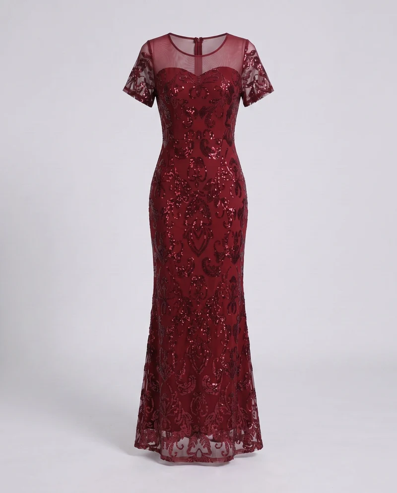 Frauen Elegante Maxi Kleid mit Funkelnder Spitze Look Nord Taschen