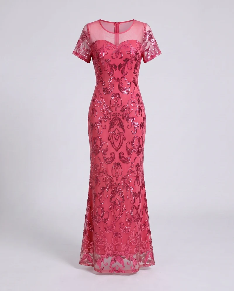 Frauen Elegante Maxi Kleid mit Funkelnder Spitze Look Nord Taschen