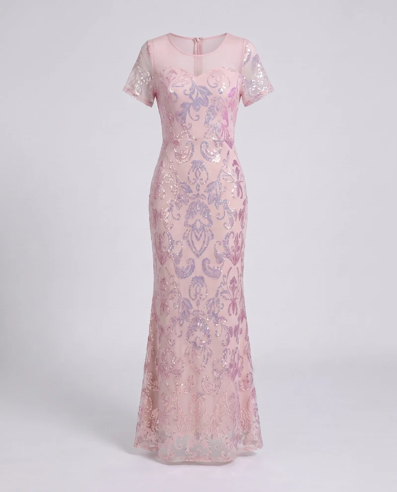 Frauen Elegante Maxi Kleid mit Funkelnder Spitze Look Nord Taschen