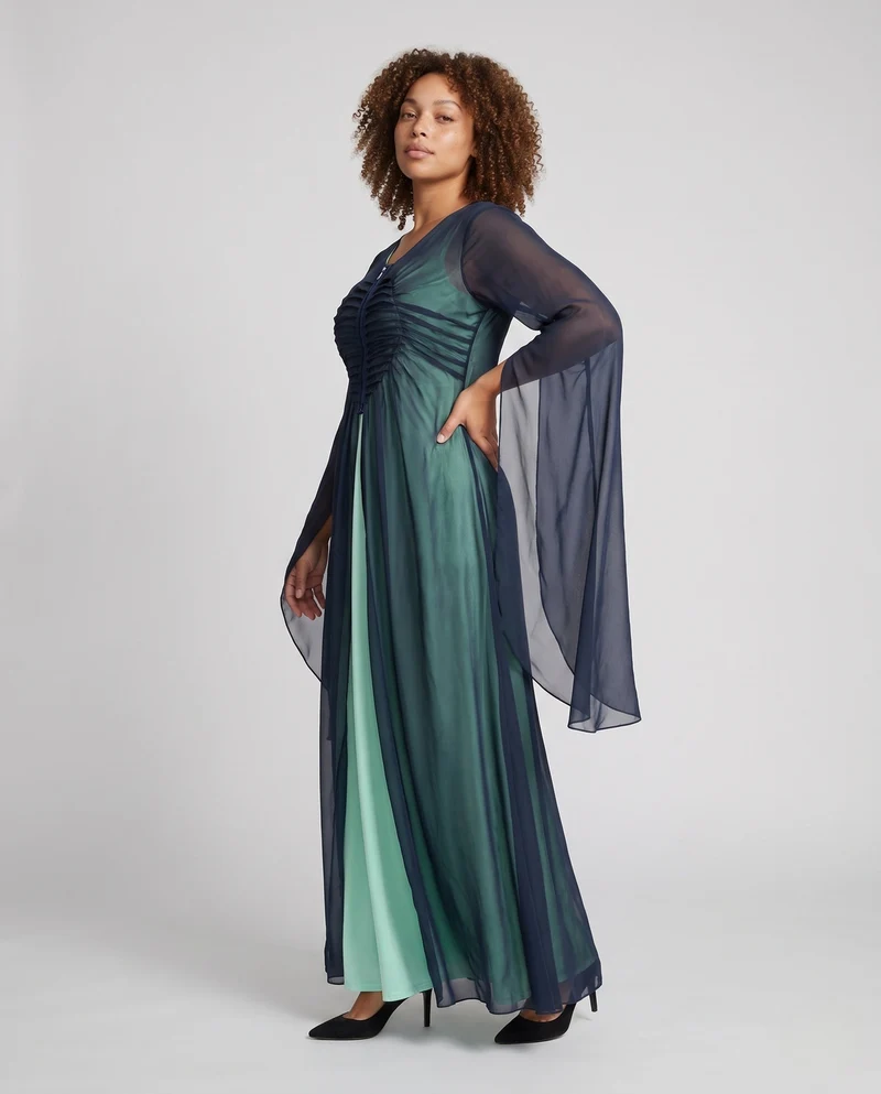 Damen Elegante Maxi-Kleid mit Transparentem Overlay Nord Taschen