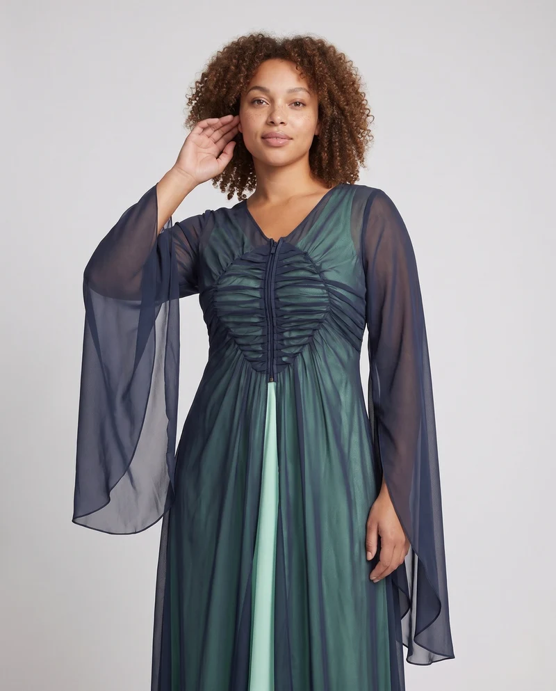 Damen Elegante Maxi-Kleid mit Transparentem Overlay Nord Taschen