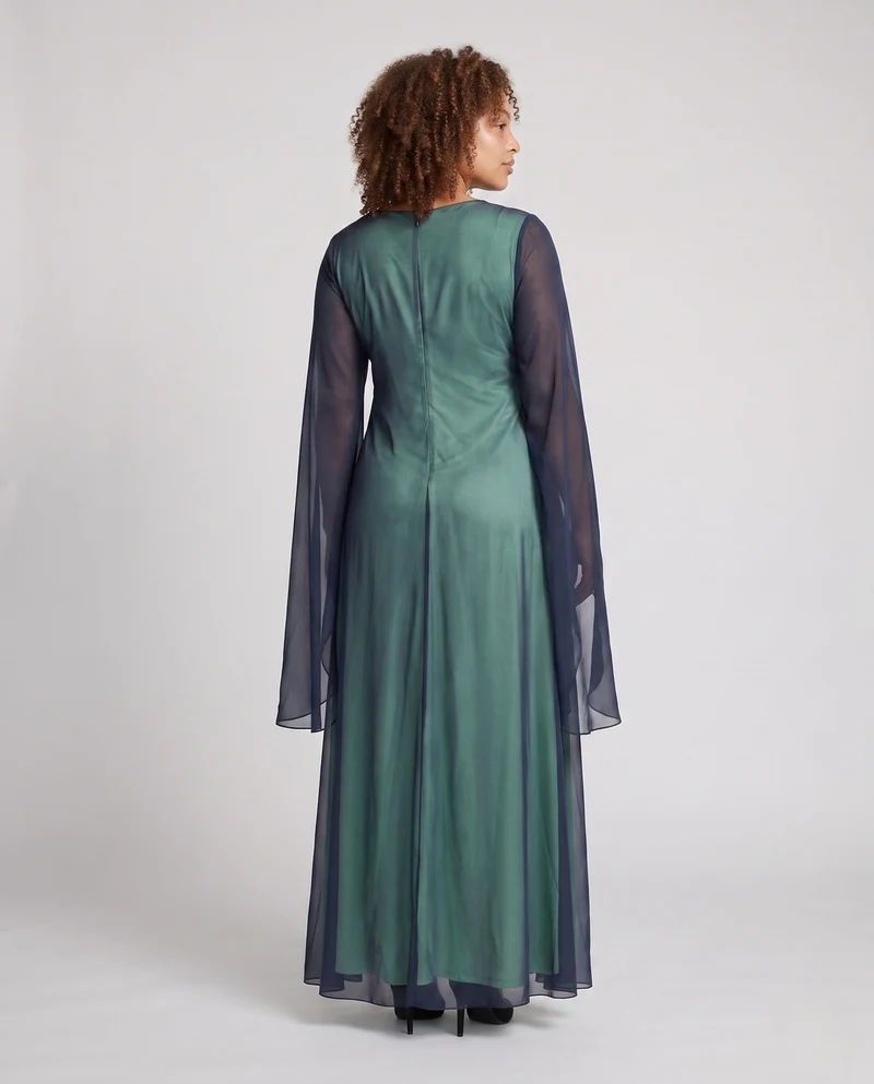 Damen Elegante Maxi-Kleid mit Transparentem Overlay Nord Taschen