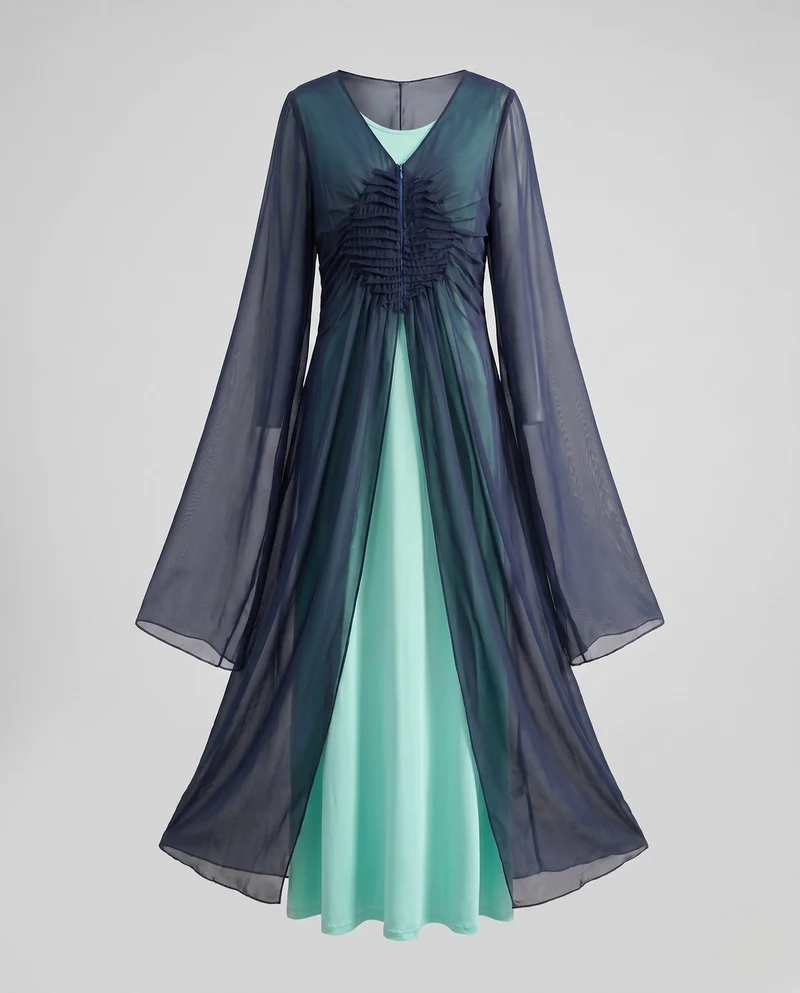 Damen Elegante Maxi-Kleid mit Transparentem Overlay Nord Taschen
