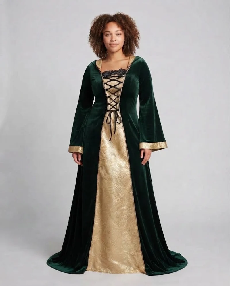 Frauen Elegante Kleid-Robe im mittelalterlichen Stil Nord Taschen