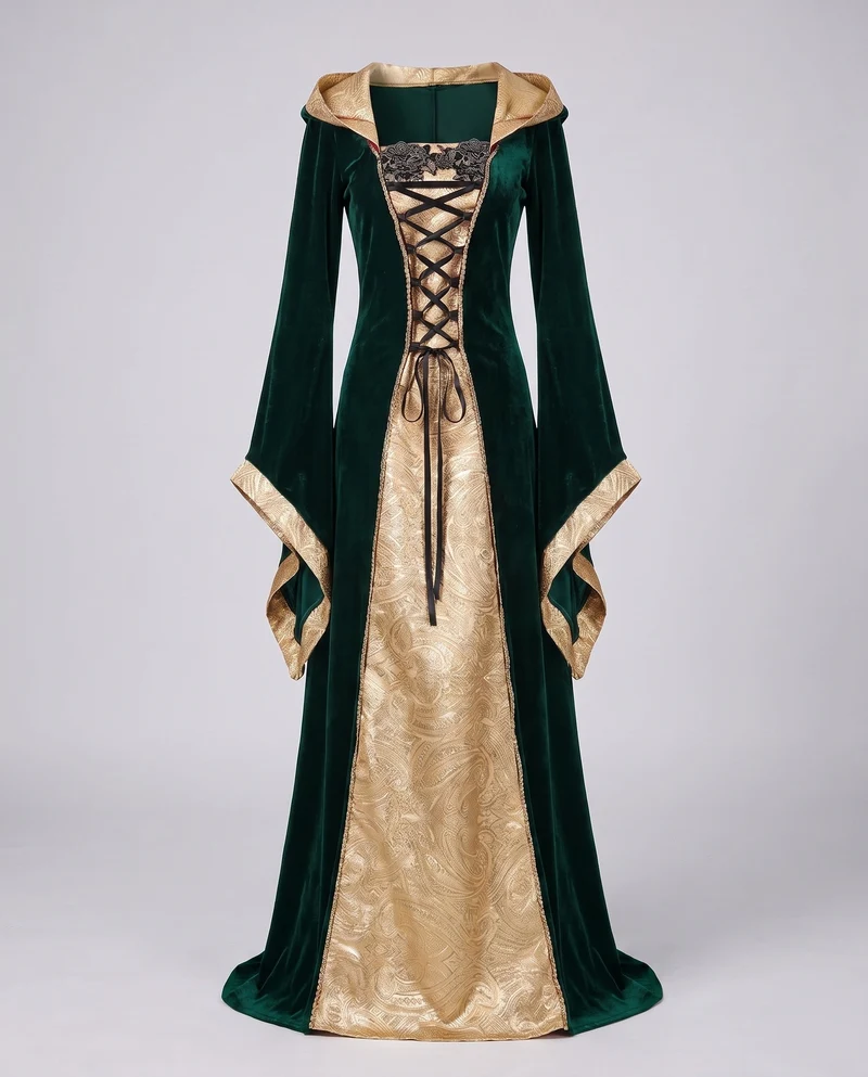 Frauen Elegante Kleid-Robe im mittelalterlichen Stil Nord Taschen