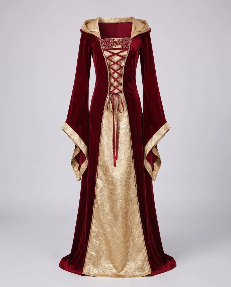 Frauen Elegante Kleid-Robe im mittelalterlichen Stil Nord Taschen