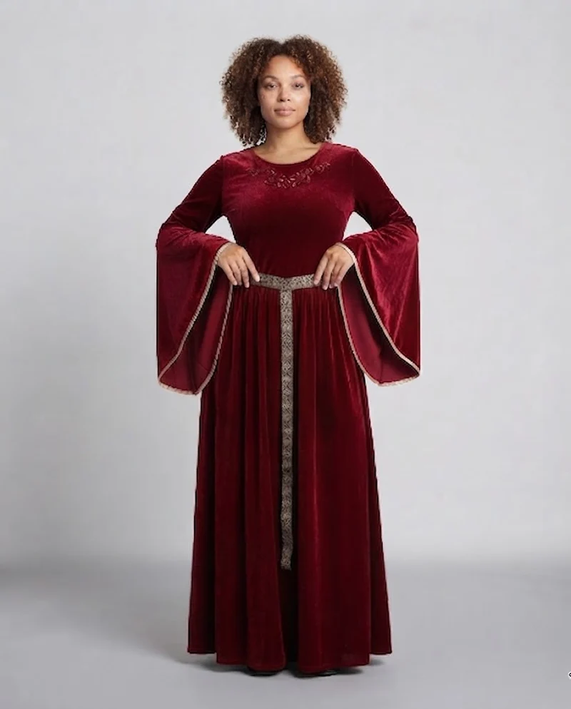 Elegantes Samtkleid für Frauen mit weitem Ärmel und dekorativem Gürtel Nord Taschen