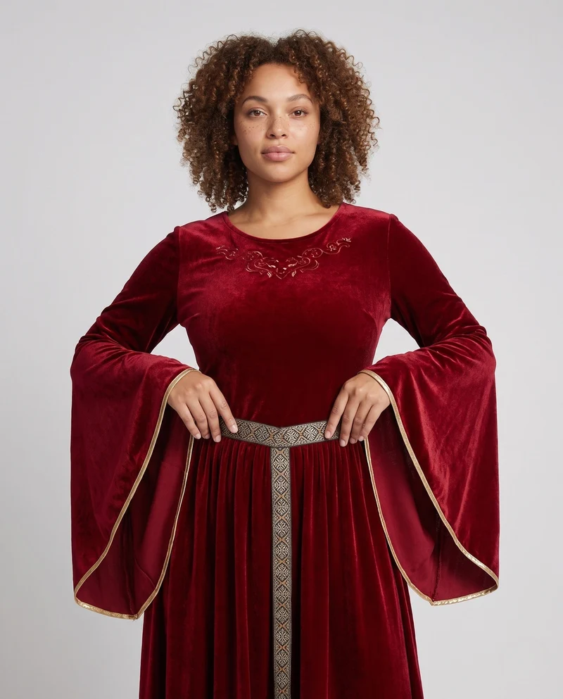Elegantes Samtkleid für Frauen mit weitem Ärmel und dekorativem Gürtel Nord Taschen