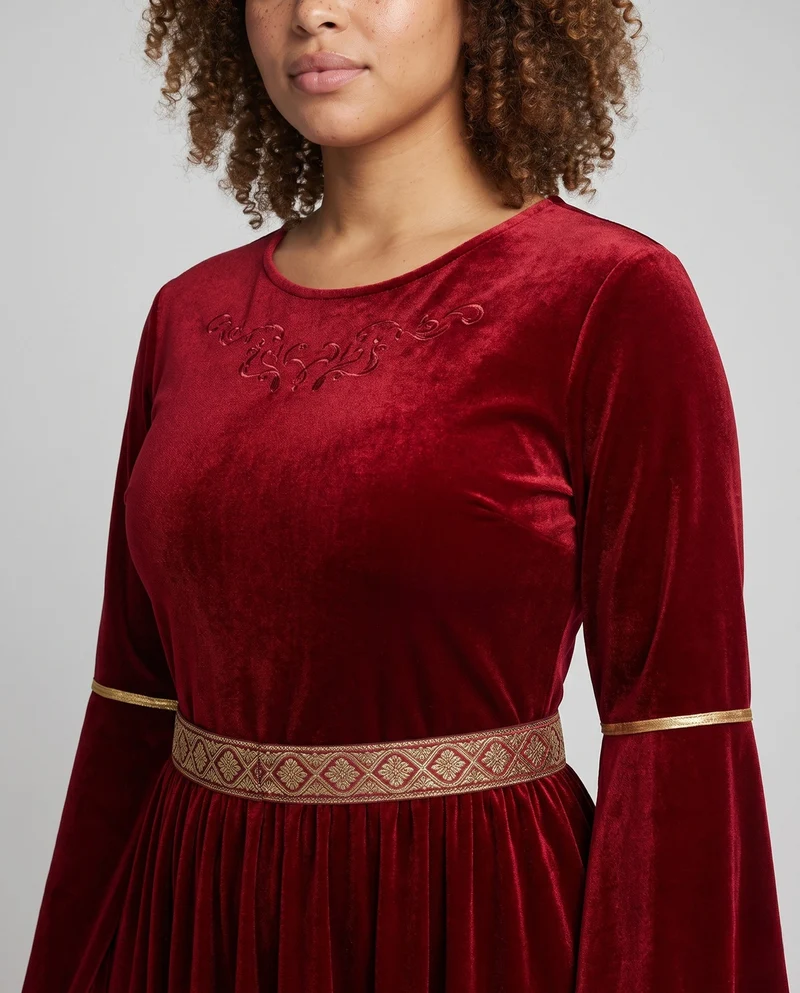 Elegantes Samtkleid für Frauen mit weitem Ärmel und dekorativem Gürtel Nord Taschen