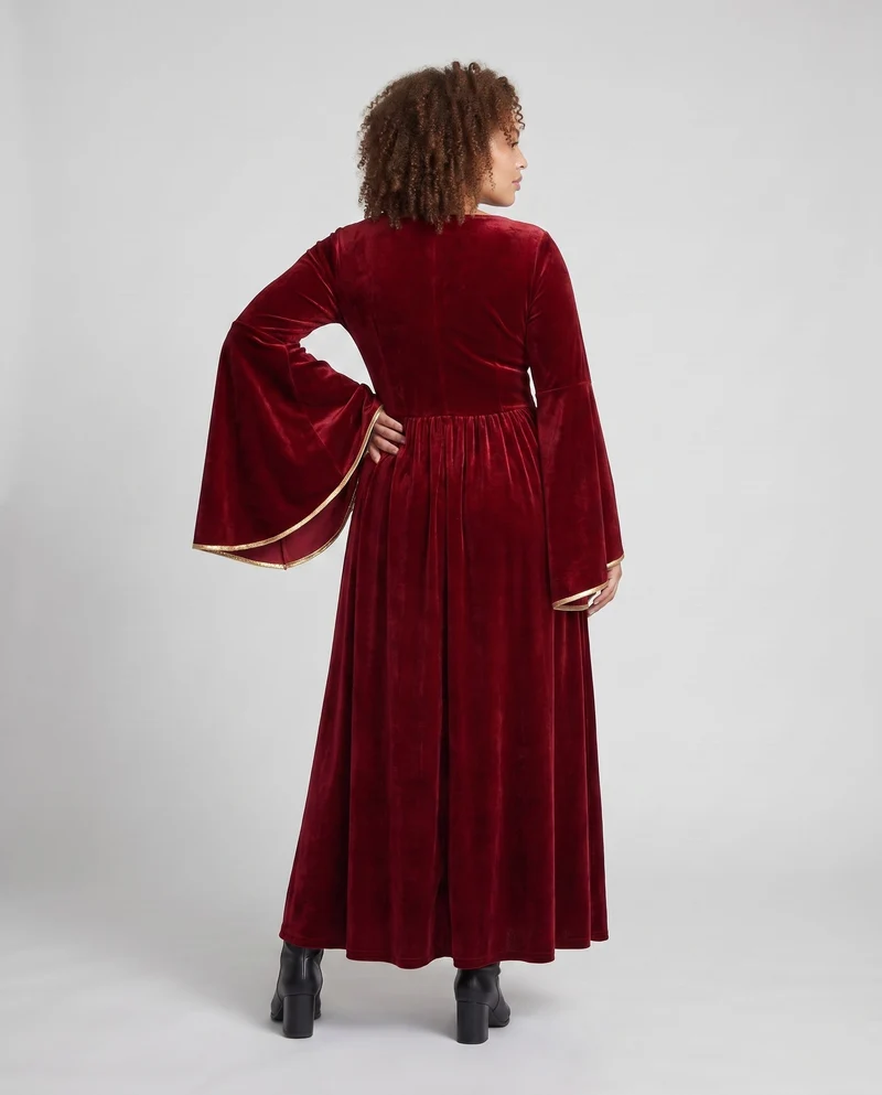 Elegantes Samtkleid für Frauen mit weitem Ärmel und dekorativem Gürtel Nord Taschen