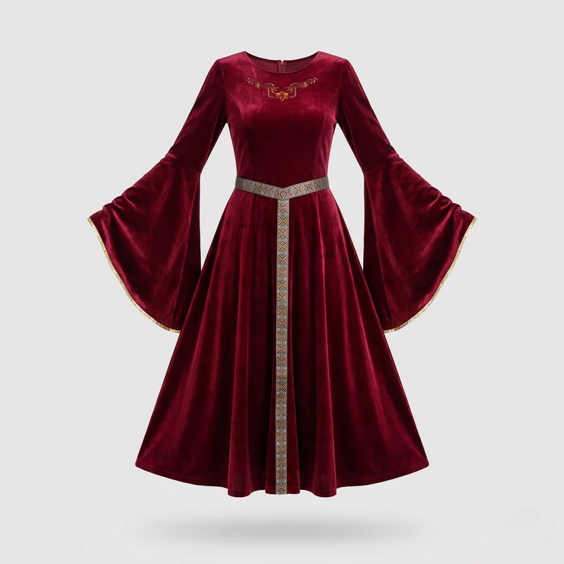 Elegantes Samtkleid für Frauen mit weitem Ärmel und dekorativem Gürtel Nord Taschen