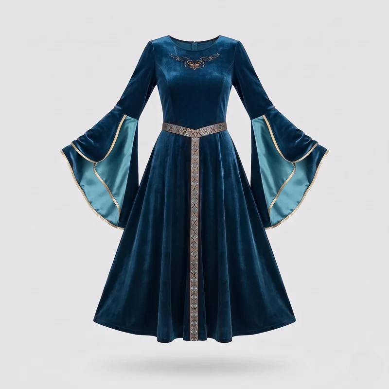 Elegantes Samtkleid für Frauen mit weitem Ärmel und dekorativem Gürtel Nord Taschen