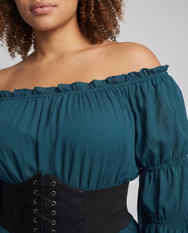 Frauen Elegantes und Schwungvolles Maxi Kleid mit Taillen Korsett Nord Taschen