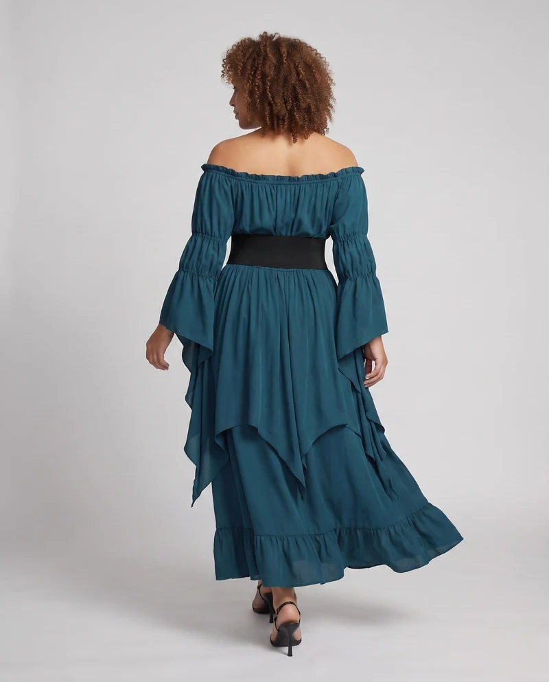 Frauen Elegantes und Schwungvolles Maxi Kleid mit Taillen Korsett Nord Taschen