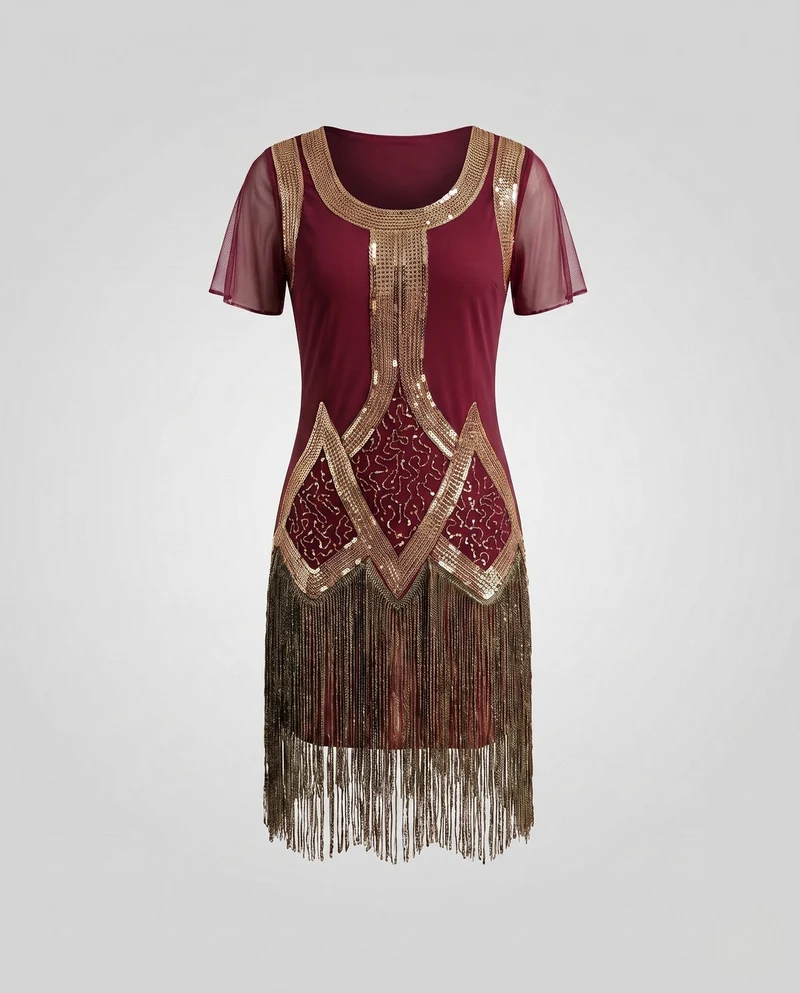 Damen festliches Fransenkleid Nord Taschen