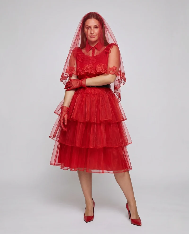 Frauen festliches Kostümkleid mit voluminösem Tüllrock und Rüschen Nord Taschen