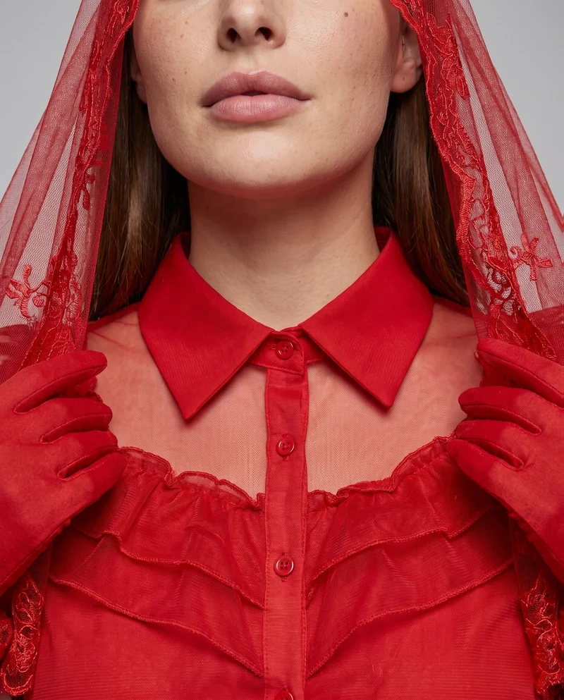 Frauen festliches Kostümkleid mit voluminösem Tüllrock und Rüschen Nord Taschen