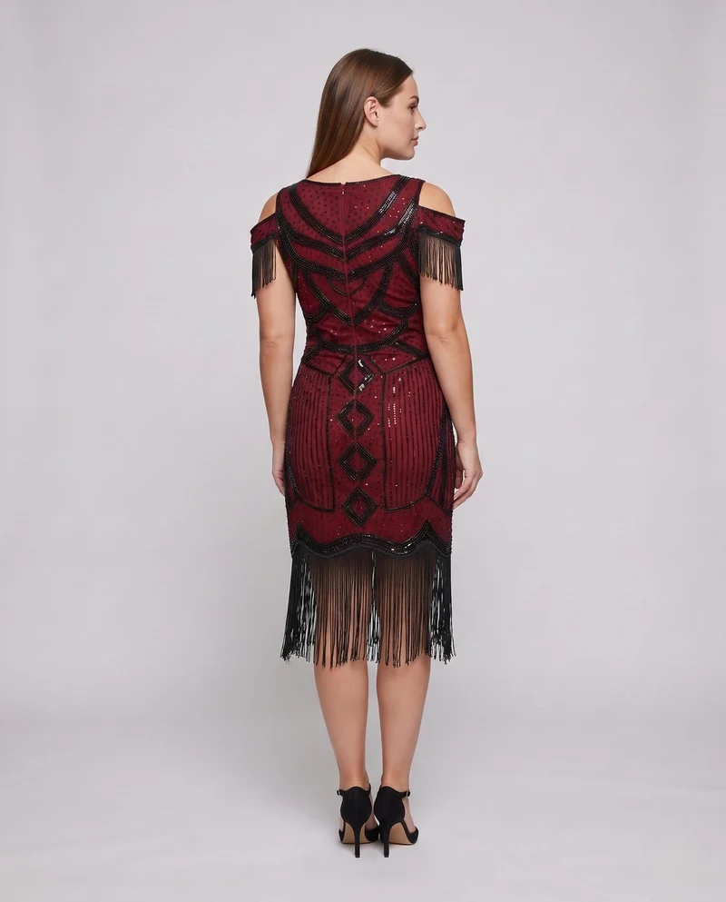 Damen Fransen Cocktailkleid mit glänzenden Pailletten Nord Taschen