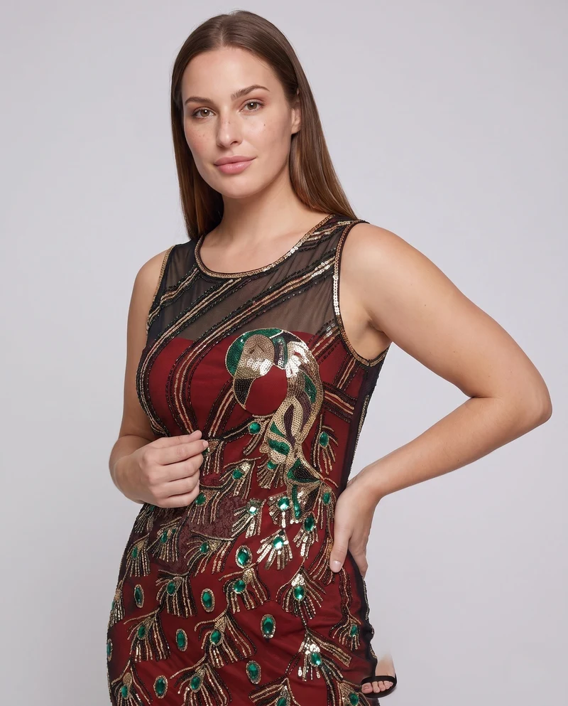 Damen Fransen Kleid mit glamourösen Pailletten und verzierten Details Nord Taschen