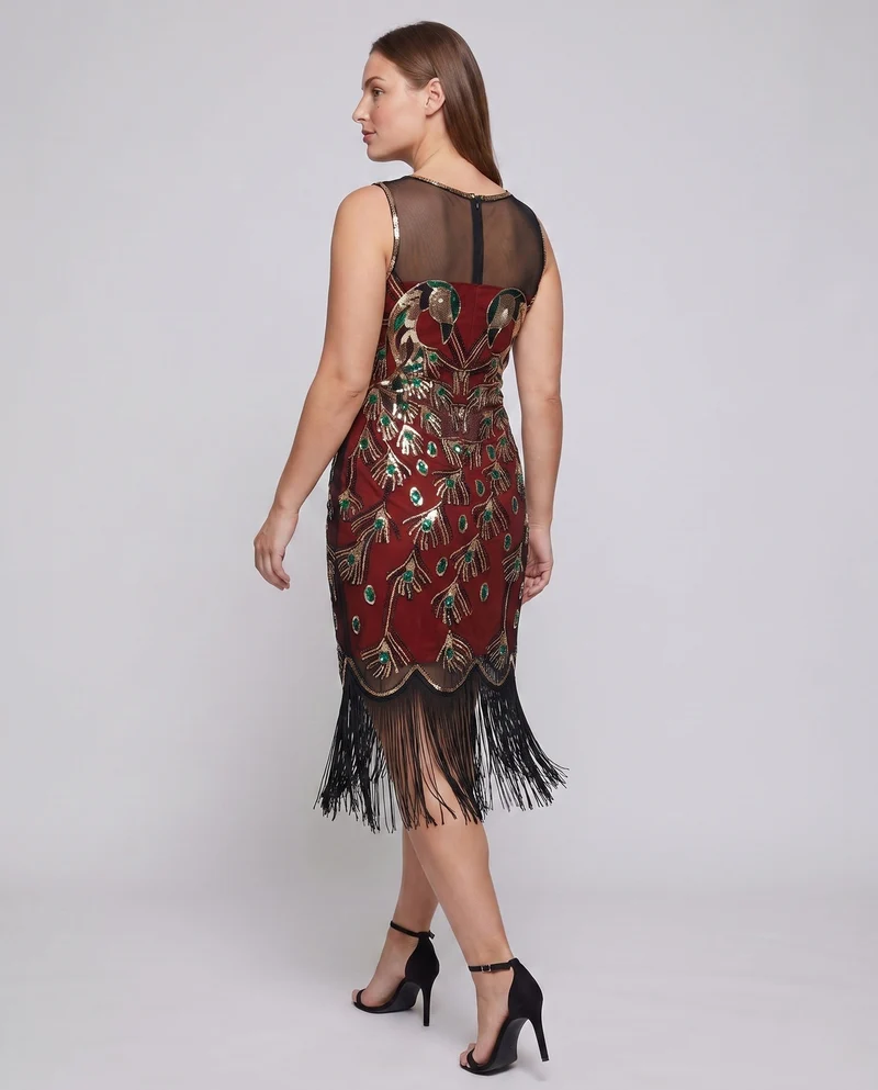Damen Fransen Kleid mit glamourösen Pailletten und verzierten Details Nord Taschen