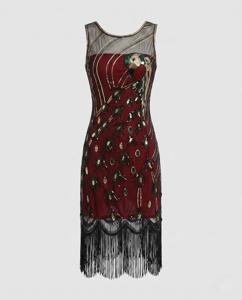 Damen Fransen Kleid mit glamourösen Pailletten und verzierten Details Nord Taschen