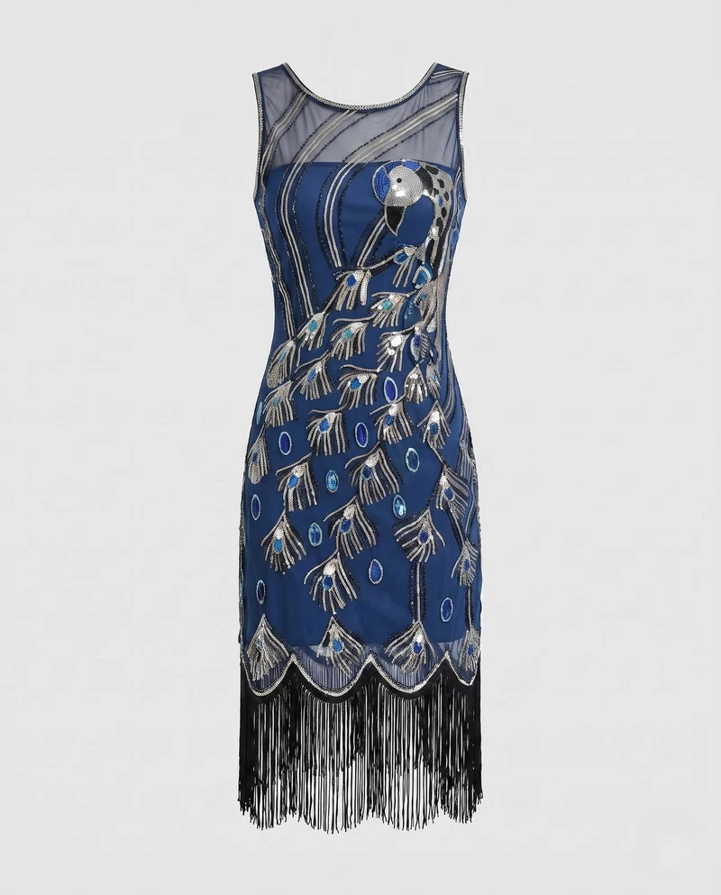 Damen Fransen Kleid mit glamourösen Pailletten und verzierten Details Nord Taschen