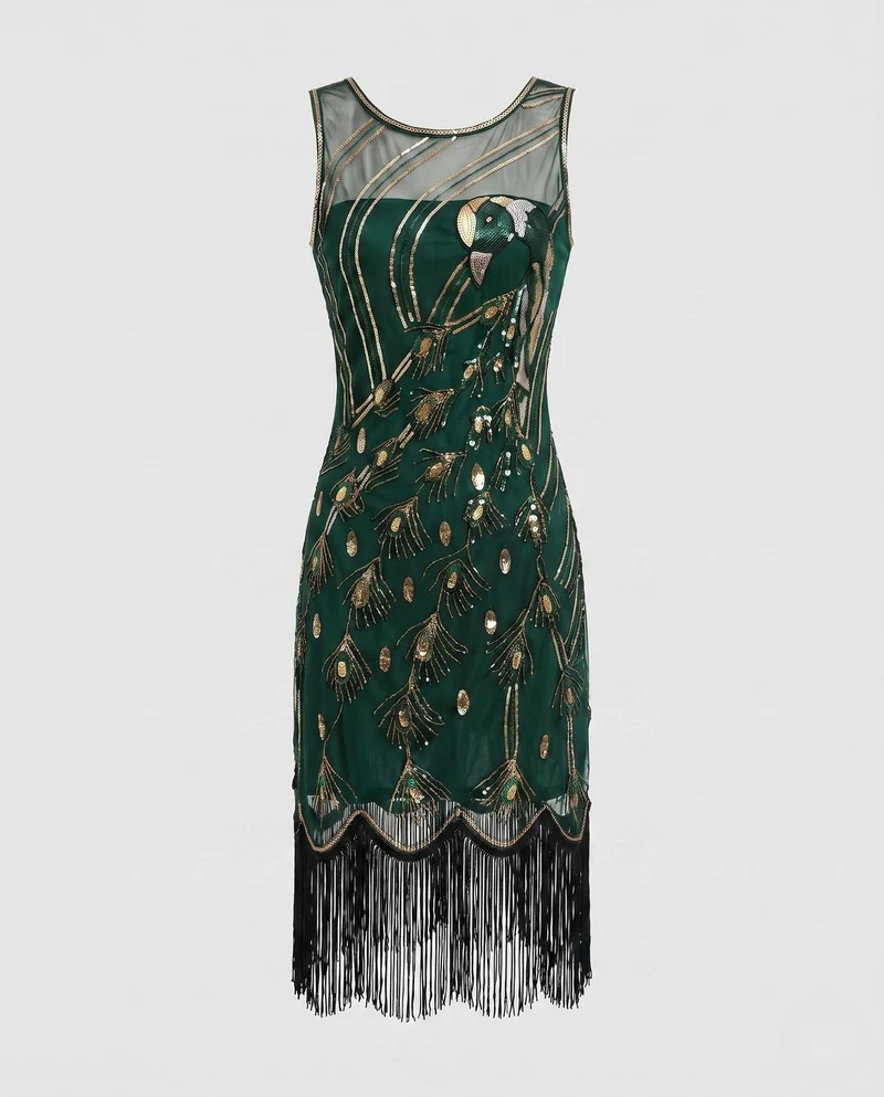 Damen Fransen Kleid mit glamourösen Pailletten und verzierten Details Nord Taschen