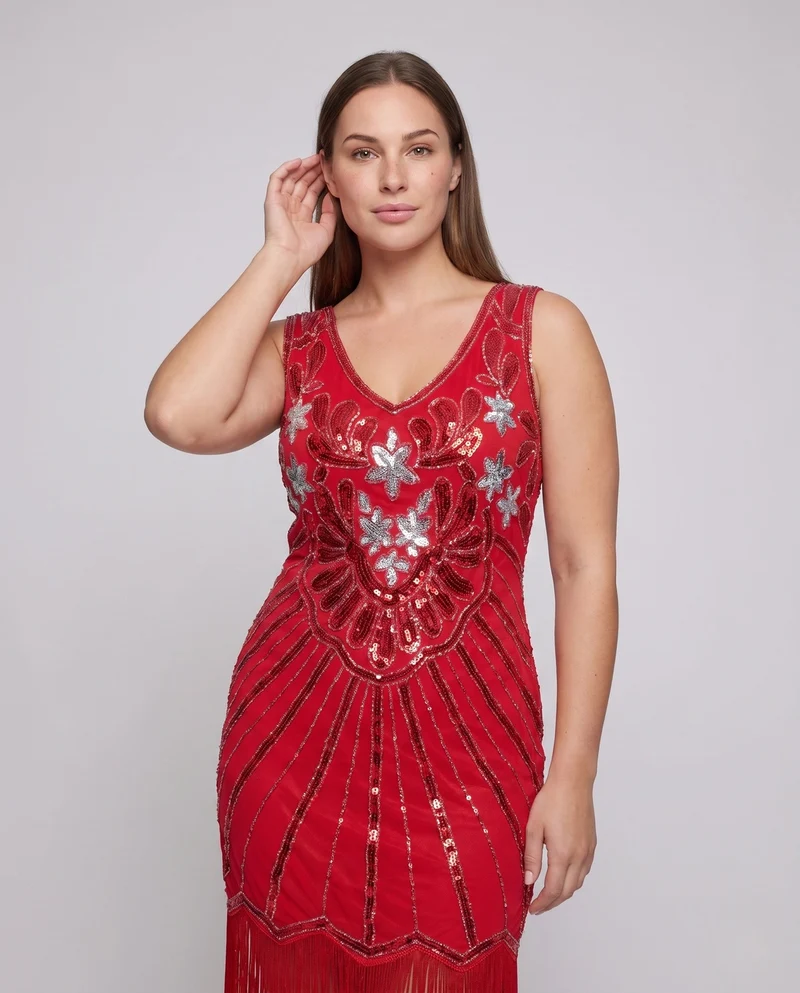 Frauen Funkelnde Fransen Kleid mit Eleganter Pailletten Dekoration Nord Taschen