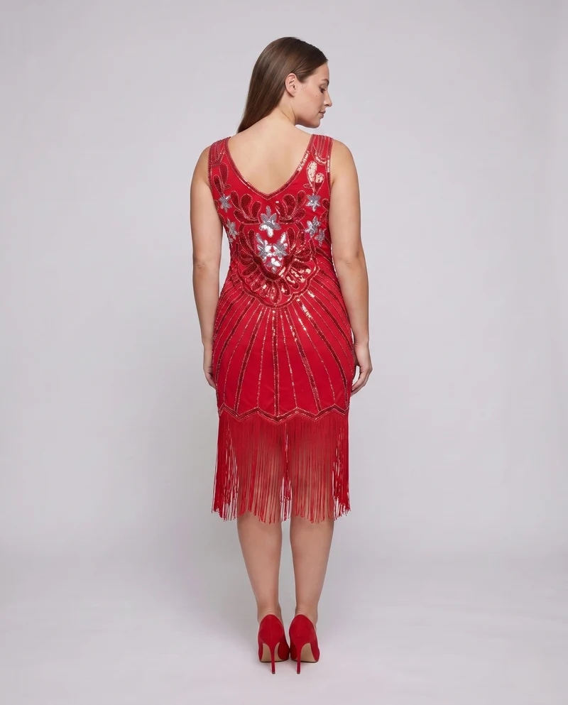 Frauen Funkelnde Fransen Kleid mit Eleganter Pailletten Dekoration Nord Taschen